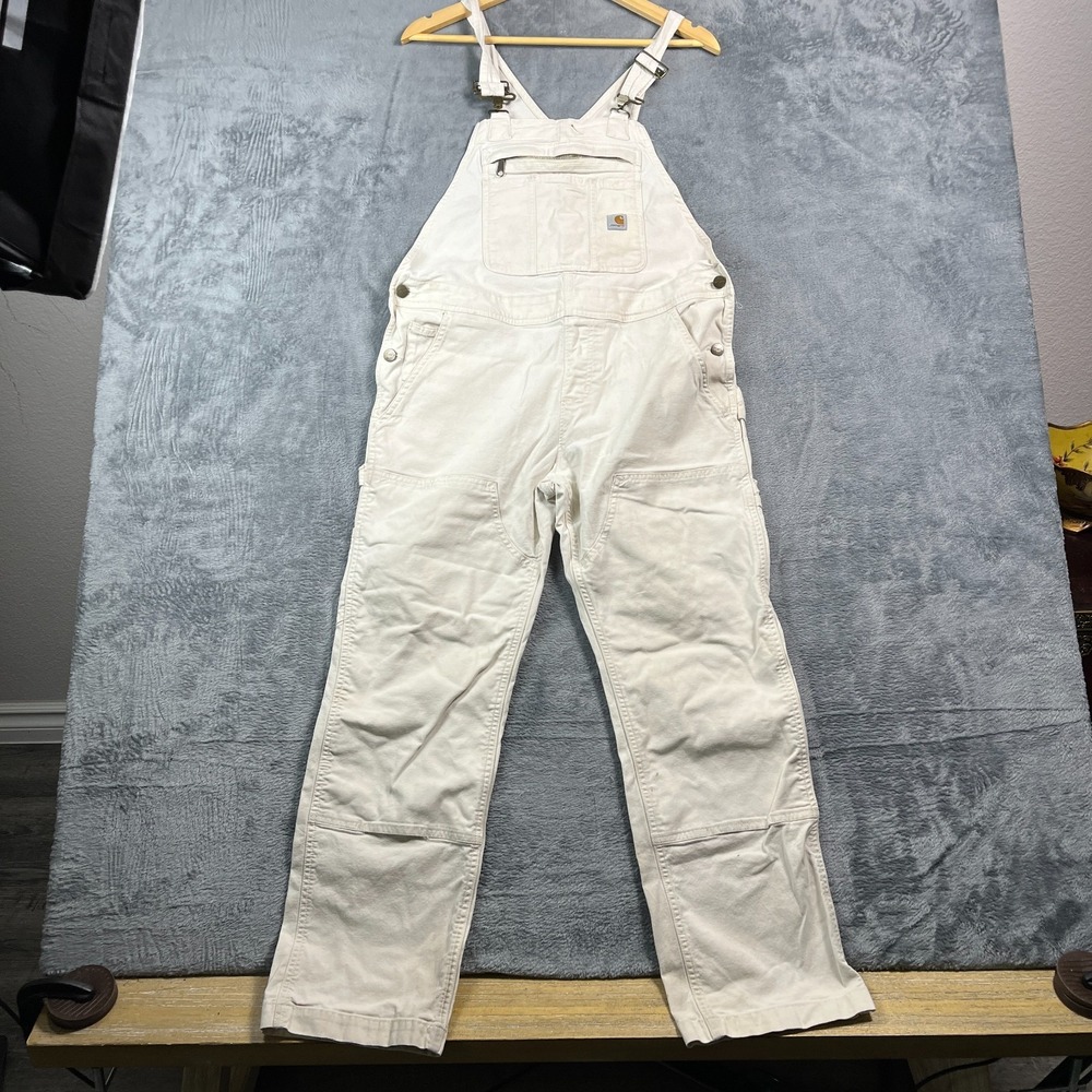 Carhartt Womens Rugged Flex Canvas Bib Overall White Loose Fit OR2438-W Small